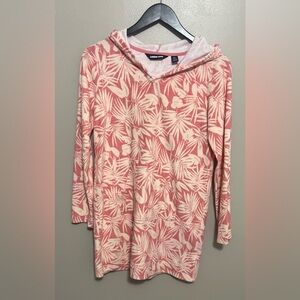 Lands End Terry Long Sleeve Cover Up Towel Swim Floral Tropical Pink Size XL